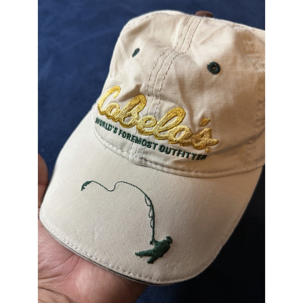 Vtg 90s Cabelas Embroidered Fishing Cap The Game Tan Adjustable Hat RARE